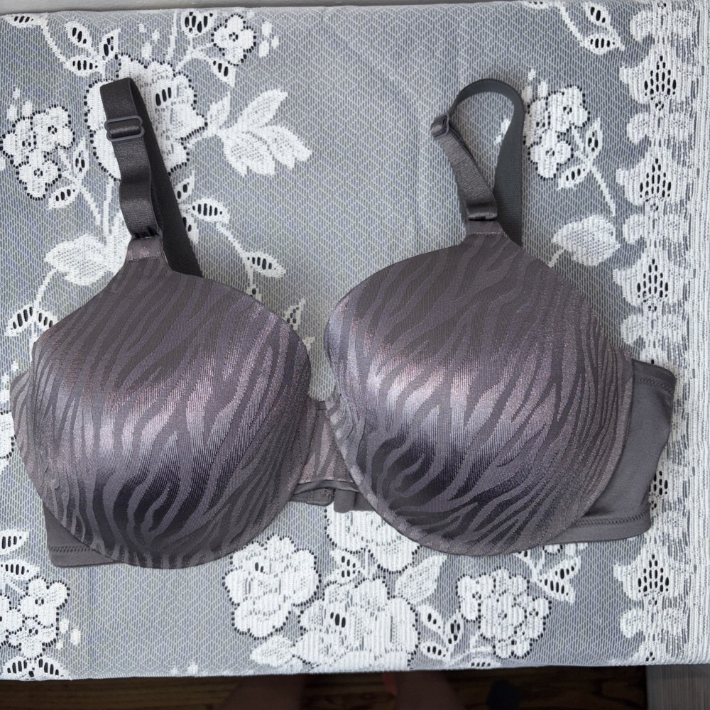 Warner's Underwire Gray Bra 38C 01594 Animal Print Shimmery Adjustable Straps